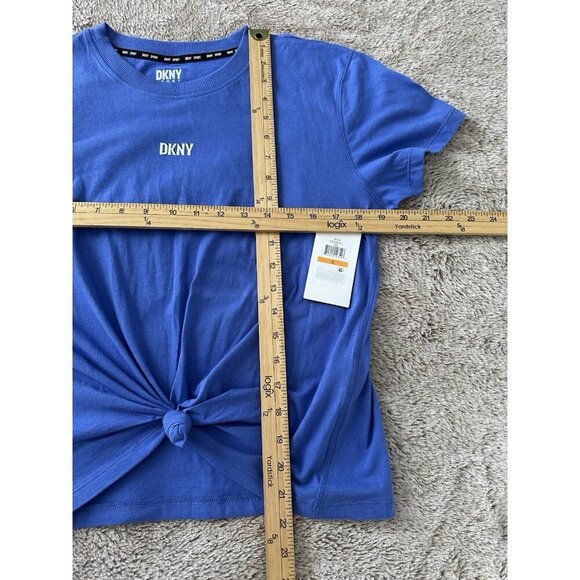 Dkny Sport Women's Metallic Bubble Logo Knot-Front T-Shirt Blue Tee - Picture 9 of 13